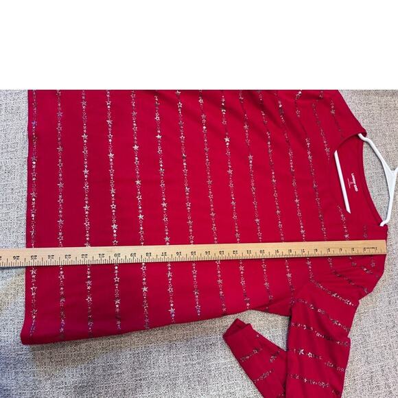 Lands' End Long Sleeve Soft Cotton Red Silver Star Stripes Shirt Crew Neck Sz M - Picture 3 of 6